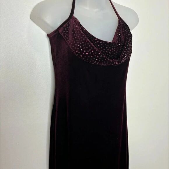 Jessica McClintock Gunne Sax Vintage low back Dark Red Maroon Velour Dress sz 9 - Picture 2 of 8